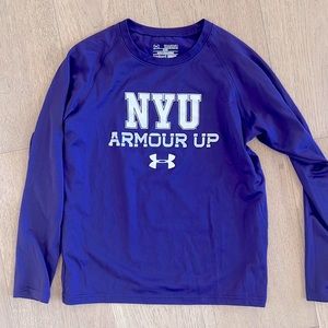 NYU long-sleeve Under Armour dri-fit tee. Youth Medium.